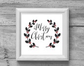 Digital Download - Merry Christmas Printable - Christmas Wreath - Happy Holidays Printable - Christmas Decoration - Holiday Decoration -xmas