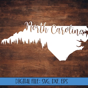 Digital File - North Carolina State Silhouette with Tree Line - Cut File (svg, dxf, eps, png) - North Carolina outline -North Carolina svg