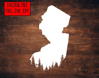 Digital File -New Jersey  State Silhouette with Tree Line - Cut File (svg, dxf, eps) -New Jersey outline - New Jersey svg file -NJ State svg