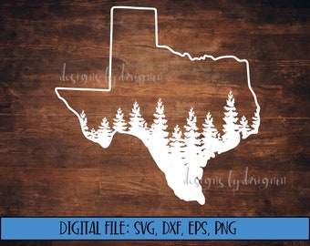 Digital Download - Texas State Outline with Trees -Cut File (svg, dxf, eps, png)- Texas SVG file - Texas Clipart - Texas Forest SVG