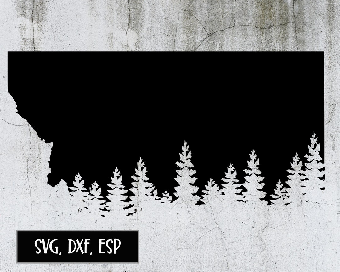Digital File Montana State Silhouette With Tree Line cut File svg, Dxf