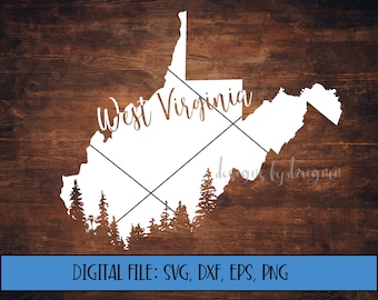 Archivo digital - Silueta del estado de Virginia Occidental con línea de árboles - Archivo de corte (svg, dxf, eps, png) -Árbol de Virginia Occidental svg -Archivo svg de Virginia Occidental