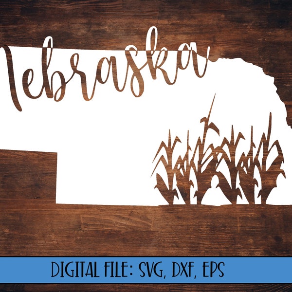 Digital File - Nebraska Silhouette with Corn -Cut File (svg, dxf, eps, png) -Nebraska State Outline -Nebraska State svg file -Corn field svg