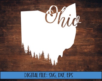 Digital File - Ohio State Silhouette with Tree Line - Cut File (svg, dxf, eps, png) - Ohio outline svg - Ohio svg file - Ohio treeline svg