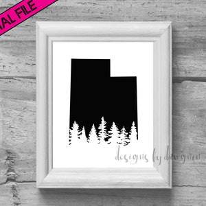 Digital File - Utah State Silhouette with Treeline Printable - Utah Wall Art - Utah Printable - Utah Outline - Tree Printable - Utah Gift