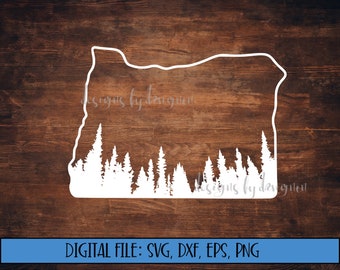 Digital File - Oregon Silhouette with Treeline - Cut File (svg, dxf, eps, png) - Oregon Outline - Oregon svg file - Oregon State svg