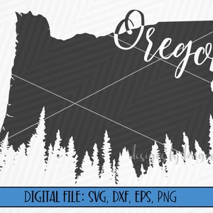 Digital File Oregon Silhouette with Treeline & Name Cut File svg, dxf, eps, png Oregon Outline Oregon svg file Oregon State svg image 4