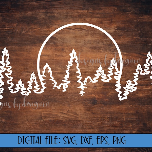 Digital File - Full Moon with Trees Outline - Cut File (svg, dxf, eps, png) - Full Moon clipart - Moon svg - Tree svg - Full Moon svg