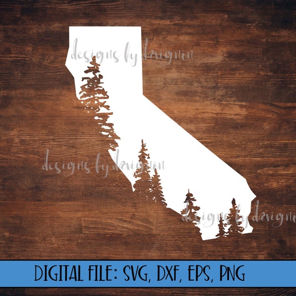 Digital File - California State Silhouette with Tree Line -Cut File (svg, dxf, eps, png) -California png file -California svg file -cali svg