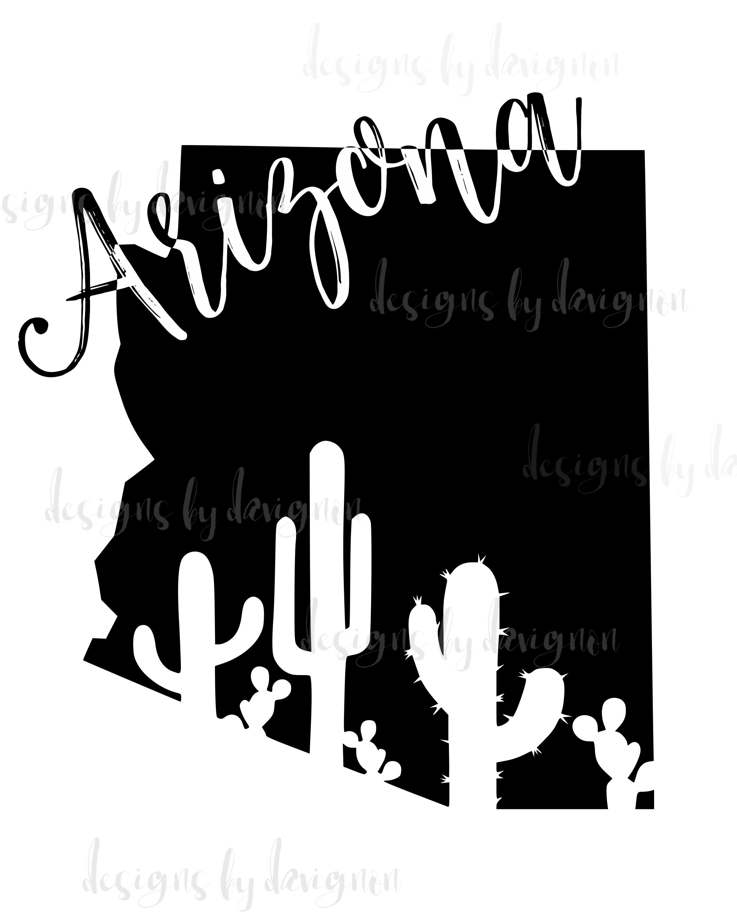 Digital File Arizona State Silhouette With Cactus Printable - Etsy
