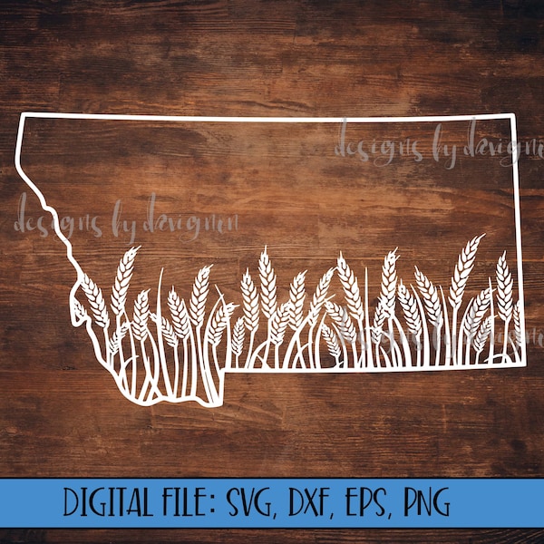 Digital File- Montana State Outline with Wheat Field -Cut File (svg, dxf, eps, png) -Montana State SVG File - State Outline Montana - MT SVG