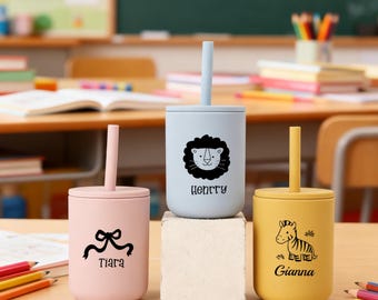 Custom Silicone Sippy Cup,Engraved Name Sippy Cup,Silicone Cup with Straw,Engraved Sippy Cup, Toddler Training Cup, Baby Tumbler Gifts