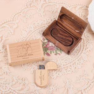 Custom  Engraved Wooden USB Drive with Box,Wooden Keepsake USB Flash Drive BoxWalnut and Maple, Wedding Photography Gift