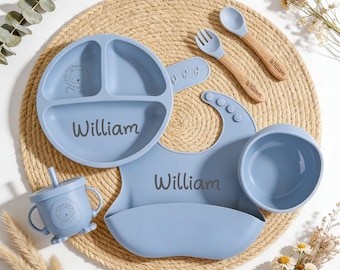 Set per lo svezzamento in silicone personalizzato per neonati, set per lo svezzamento inciso per bambini piccoli, set per lo svezzamento in silicone, prodotti essenziali per l'alimentazione dei bambini piccoli