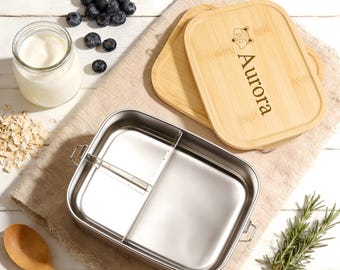 Bento Box in acciaio inossidabile personalizzato con incisione, contenitore ecologico diviso per bambini e asili, regali per bambini