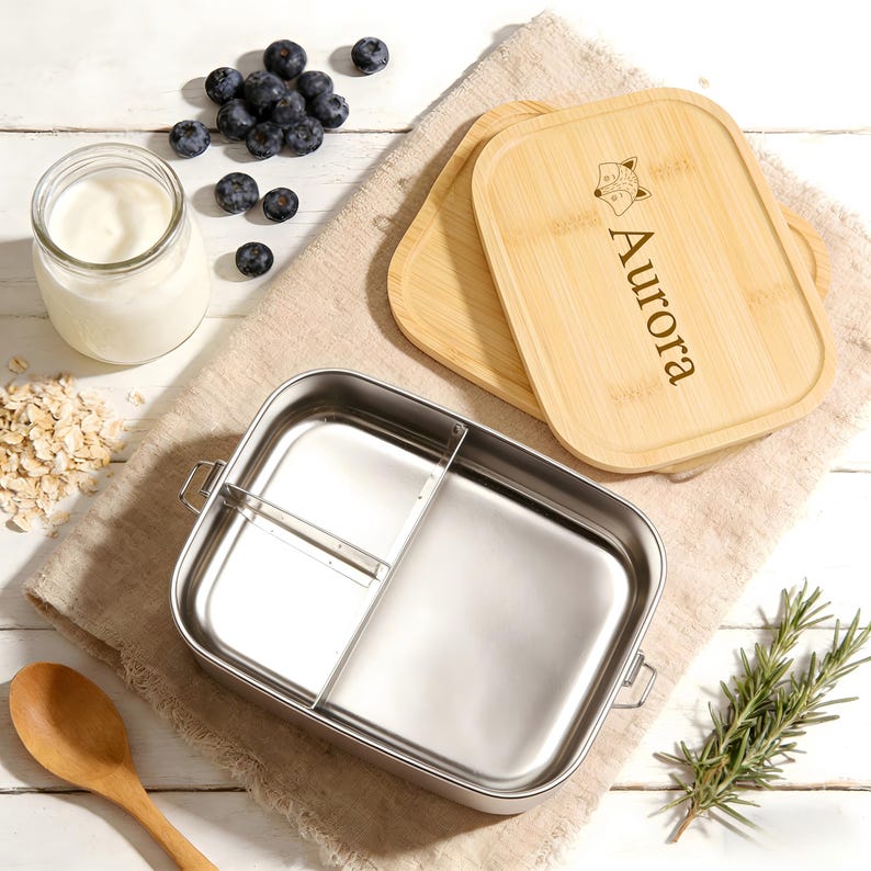 Personalized Engraved Stainless Steel Bento Box, Eco-Friendly Divided Container for Kids & Kindergarten,Kids gifts