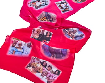 Christmas Gift 90th Birthday Silk Scarf Gift Pashmina Personalized Photo Custom /Scarf with 12 Photos.