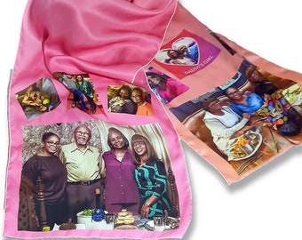 Personalized Silk Photo Scarf: Anniversary Gift for Her, Made in USA