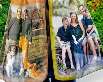 12th Anniversary Personalized Pocket Square and Silk Scarf with Family Photos Mother's Birthday Gift Artistically Made.