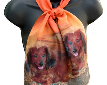 Pet Dog Memorial Gift Silk Scarf/Horse Lover, Ridgeback, Scotch, Terrier, Horse, Pit Bull, Weimaraner, Dachshund Equestrian Scarf