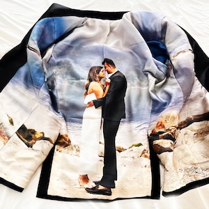 Custom Suit Linings for Tuxedo  Jacket  Men or Women's Poly-Charmeuse Black and White or Color/ One Photo fills the lining.