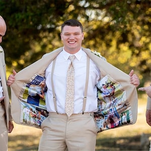 Photo Full Suit Lining Collage /Wedding or Casual Jacket/ Gift for Dads/ Ultra Satin / 2 to 20  black and white or color collage.