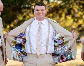 Custom Photo Collage Suit Lining: Poly-charmeuse Wedding Jacket