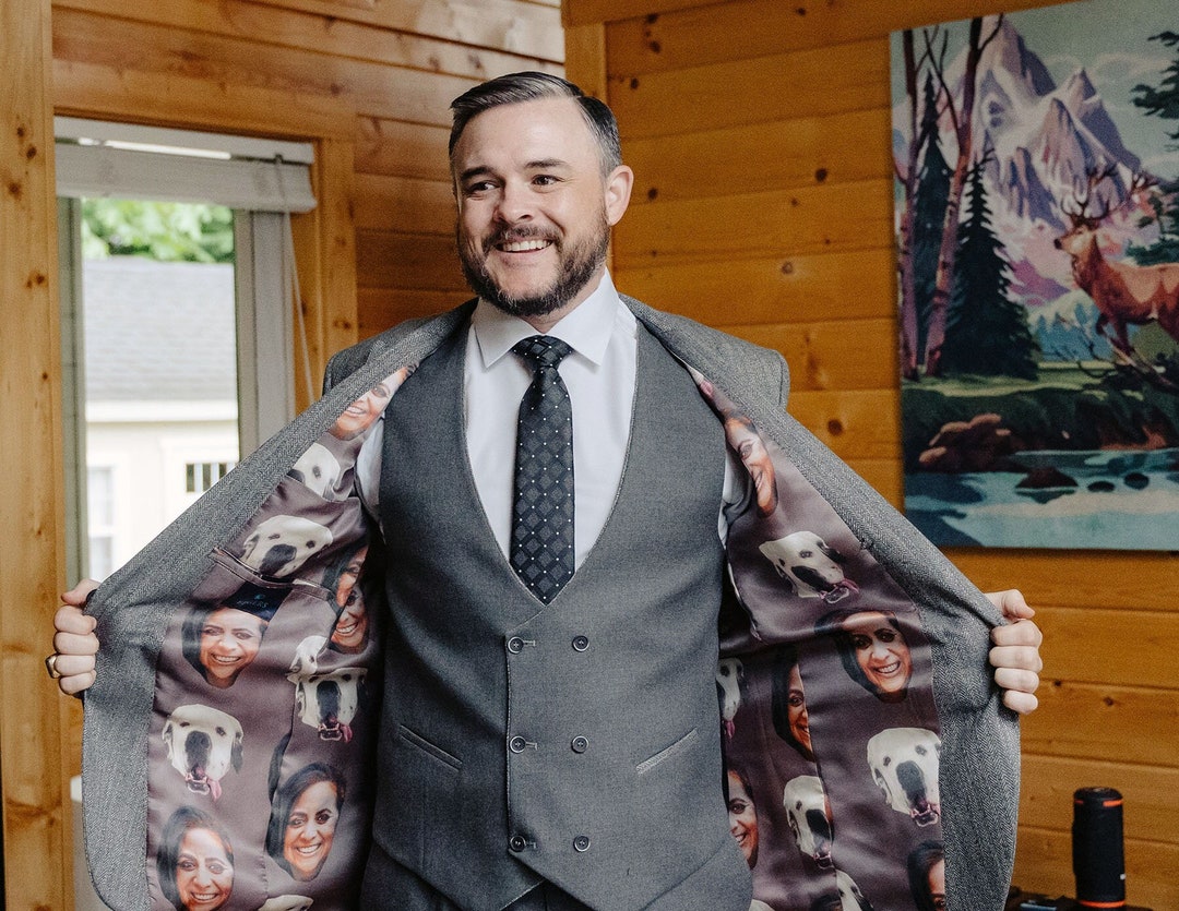 Custom Wedding Suit or Tuxedo Lining With Photos for Men or Women Black