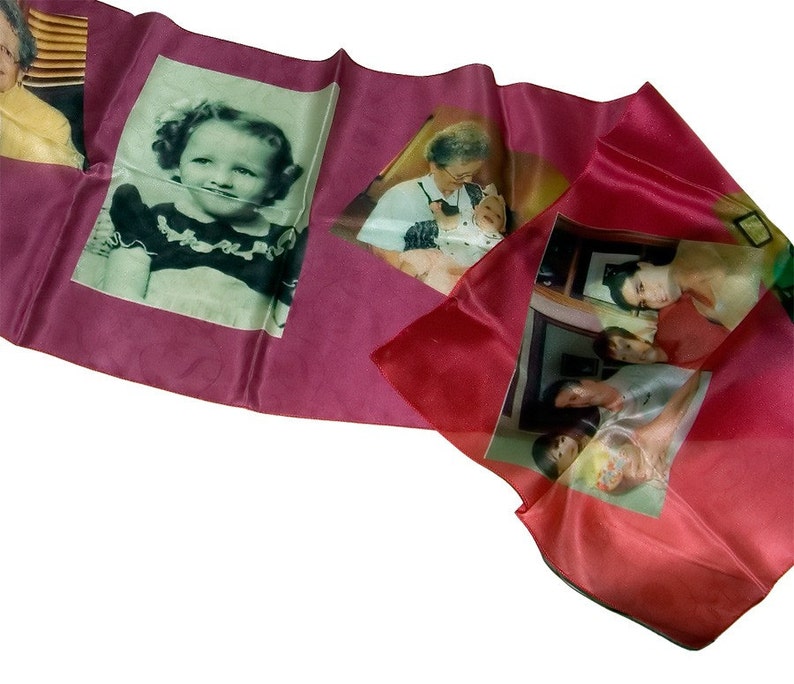 Personalized Photo Scarf Collage on Silk/Mom, Grandmother's Christmas gift /Anniversary/Wedding color or B&W photos image 2
