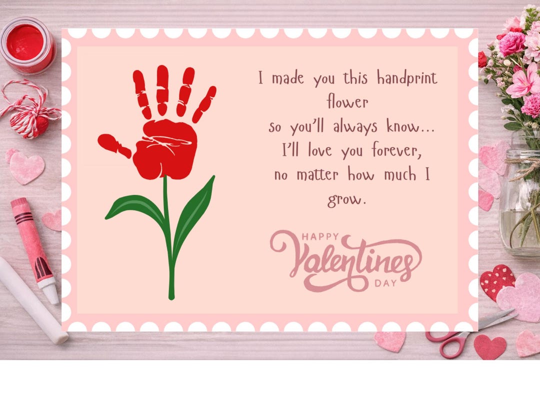 Valentine’s Day Handprint Flower Craft for Kids | Printable Valentine ...