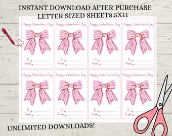 Printable Valentine's Day Cards, Classroom Valentine's Day Cards for Kids, Valentine's Day Gift Tags, Instant Download, Cute Valentine Cards