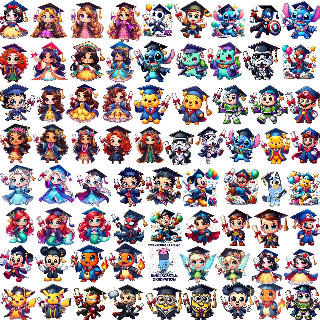 Graduation Cartoon PNG Bundle | Cute Cap and Gown Characters ...