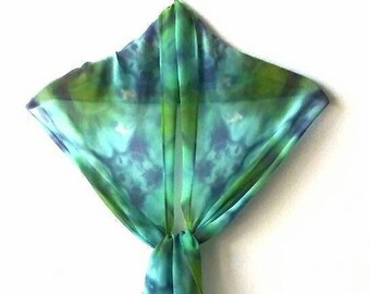 This Tie-Dye Scarf in Blue Green and Aqua is Chiffon Silk, It's Green Tie-Dye Silk, Women Gift, Blue Green Silk, Aqua Hand Painted Silk