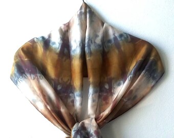 Bronze Black Tie-Dye Silk Scarf, Valentines Day Gift, Silk Scarf for her, Bronze silk, Beige fabric, Khaki scarf, Gift ideas, Long scarf