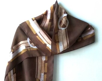 Batik Chocolate Brown Silk Scarf, Beige brown shawl, Brown batik scarf, Hand batik, Habotai silk, Women Gift, Beige scarf, Wearable Art