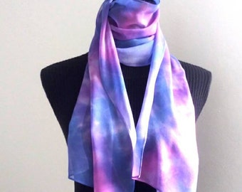 Tie-dye Plum Chiffon Silk Scarf, Periwinkle Scarf, Chiffon silk scarf, Lilac silk fabric, Wearable Art, Gift for Women, Tie-Dye Chiffon Silk