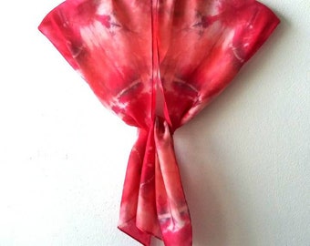 Red Tie-Dye Silk Scarf, Red Silk Scarf, Wearable Art, Tie-Dye Scarf, Birthday Gift, Habotai Silk Scarf, Neck Scarf, Hair Scarf, Silk Scarf