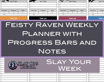 Weekly To Do List Planner with Priorities and Progress Bars, Colorful, Ravens