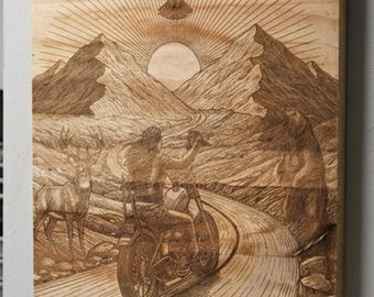 She Rides - Wood Sign | Laser Engraved Motorcycle Sign | Biker Wall Decor | Garage Sign | Gift for Motorcycle Rider | female chopper rider