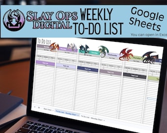 Dragon Weekly To-Do List, Fantasy Planner Page, Progress Bars (Google Sheets Digital Download)