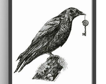 Corvid’s Gift | Crow Print | Raven Print | Crow Art | Raven Art | Gothic Decor | Witchy Wall Art | Goth Print| Witchy Decor