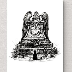 黒猫と嘆きの天使のジクレー版画