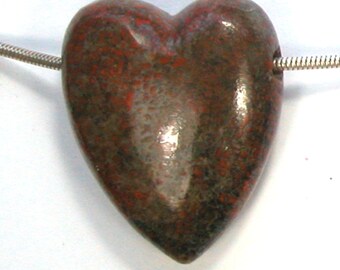 DVH Red Dinosaur Bone Heart Bead Pendant Fossil Dino Gembone 33x27x14 (4907)