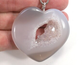 DVH Druzy Quartz Brazilian Agate Heart Pendant Drusy 48x51x12mm (5550)