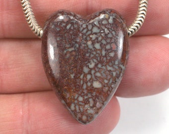 DVH Petrified Dinosaur Bone Heart Bead Pendant Polished 30x23x12 (5264)