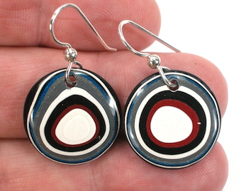 DVH Fordite Earrings Ford F150 KC Truck Assembly 20mm Rd Sterling (5536)