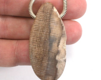 DVH Petrified Sycamore Wood Matte Bead Pendant Badger Pocket WA 49x23x10 (5252)