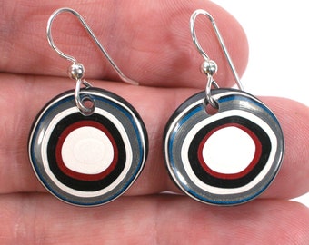 DVH Fordite Earrings Ford F150 KC Truck Assembly 20mm Rd Sterling (5534)