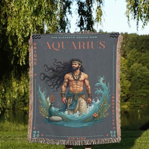 Woven Blanket, Astrology Tarot, Aquarius Zodiac, Birthday Gift, Unique Gift Idea, Astrology Gift, Home Decor, Cotton Blanket, Tapestries