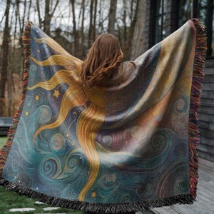 Boho Sun and Moon Woven Blanket | Celestial Throw Blanket | Vintage Astrology Tapestry | Cozy Bohemian Home & Bedroom Decor Gift